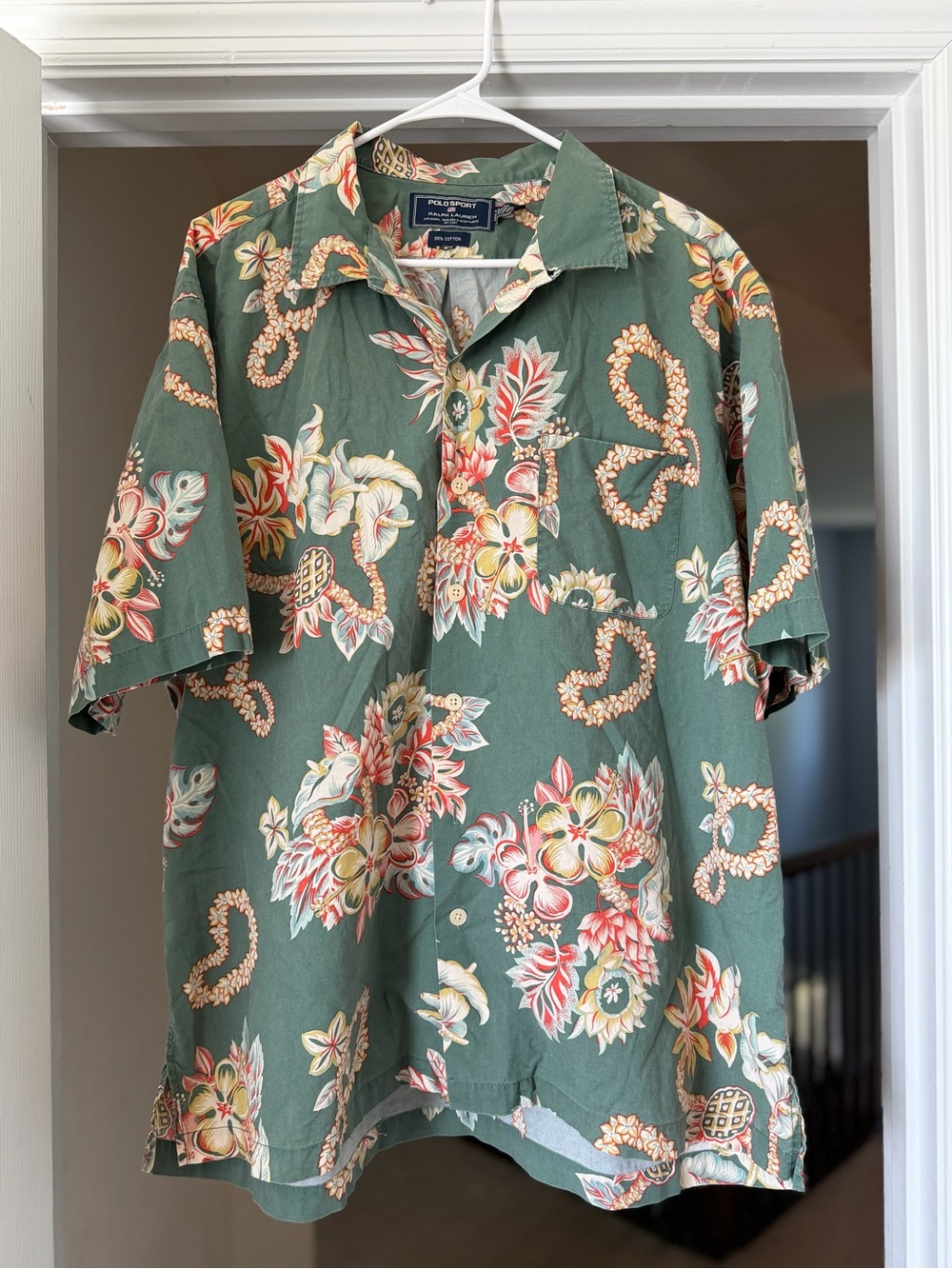 Vintage Polo Sport Ralph Lauren Hawaiian Shirt Green XXL
